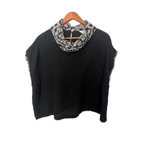 Kinu Cotton Cowl Neck Boxy Top Black Sz Medium Casual Langenlook Lightweight